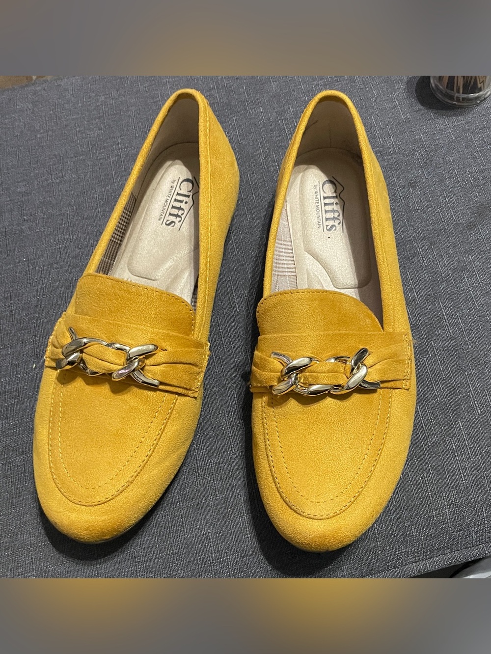 Cliffs by WHITE MOUNTAIN Mustard Yellow Suede Chain Loafers